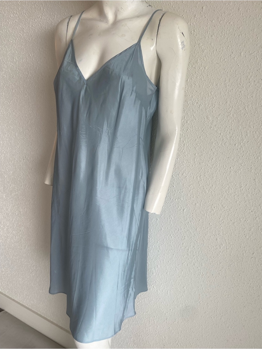 Vintage 100% Silk Slip Dress Dusty Blue Bias Cut Midi